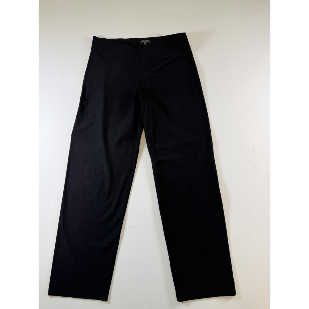 Eileen Fisher Women Stretch Jersey Knit Pants Med Black Pull On Career Office